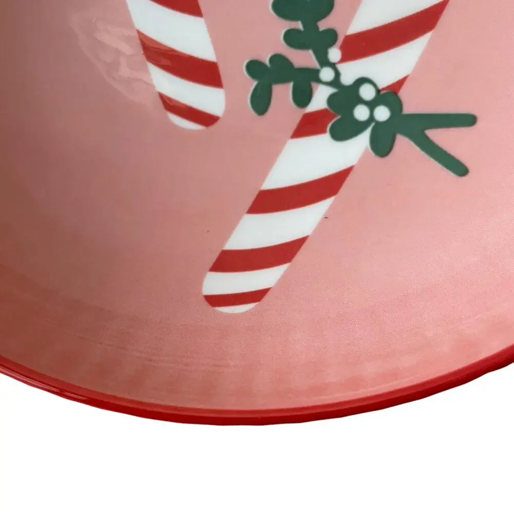 Christmas Candy Cane Dinner Bowl Set of 4 Ceramic Pink Red PrimaDesign Holiday